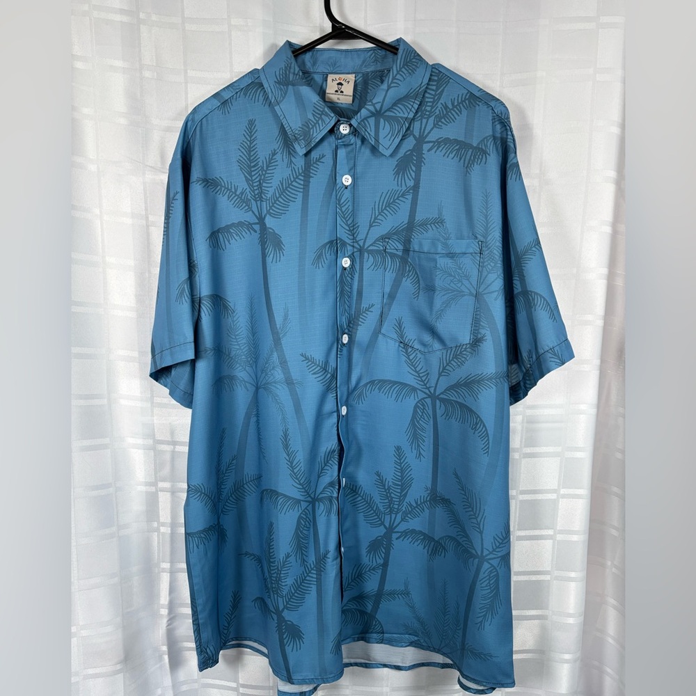 Aloha Blue Palm Tree Print Men's Shirt Size XL